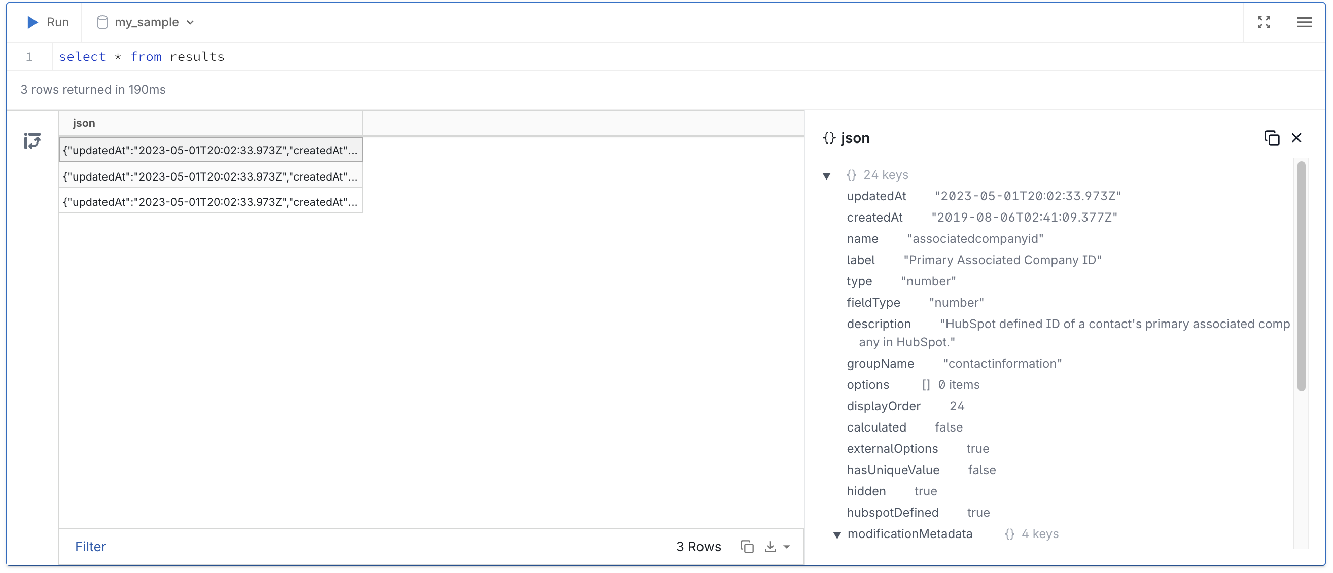 Cell content — JSON