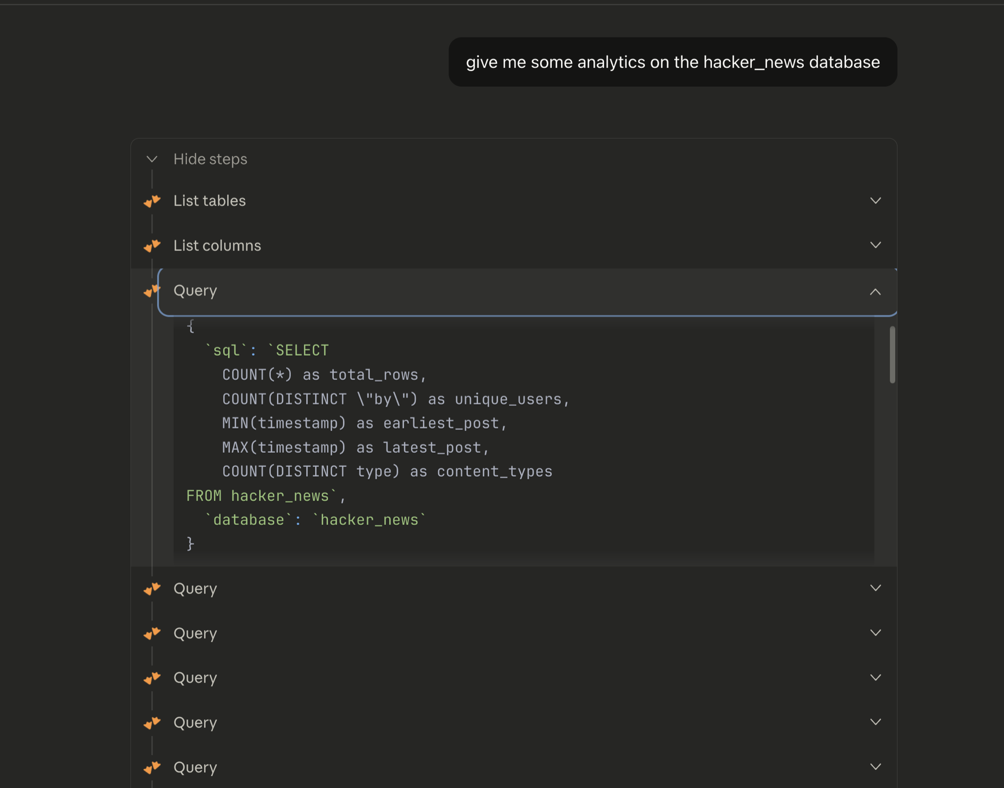 Inspecting the query executed by MCP